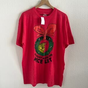 NWT Dr. Seuss The Grinch Graphic Tee T-Shirt Christmas Almost Made the Nice List